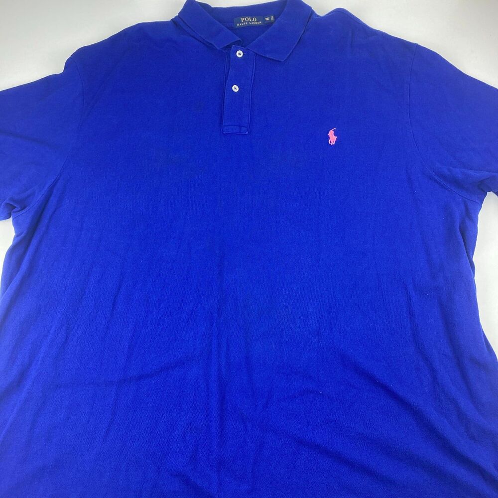 Polo Ralph Lauren Polo Shirt Mens 3XLT Tall Blue Pink Pony Cotton Big Tall